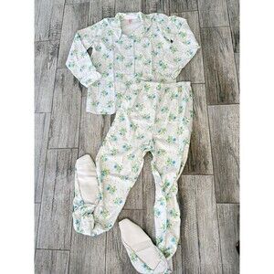 Vintage Sears Size 34 Blue Floral Footed Pajamas